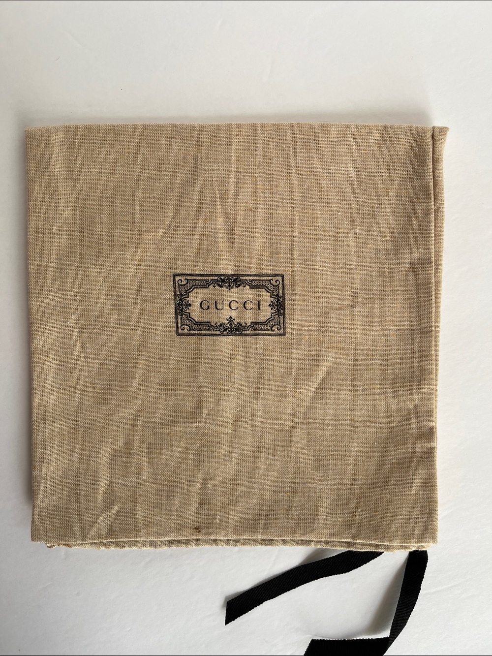 Gucci Beige Canvas Dust Bag with Black Logo and Ties